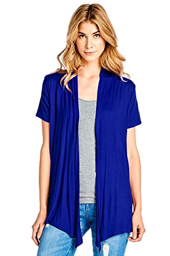 12 Ami Basic Solid Short Sleeve Open Front Cardigan Royal Blue Extra Large