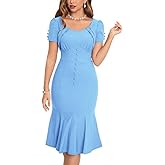 MUXXN Women's 1950s Retro Dress Vintage Short Sleeve Button Down Mermaid Bodycon Midi Casual Work Cocktail Dresses