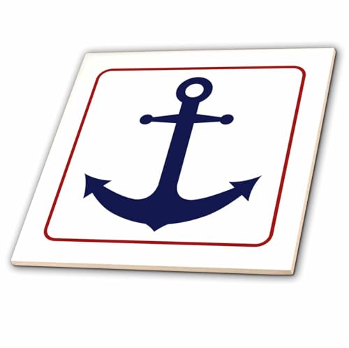 3dRose Blue Boat Anchor Red Outline 6 Inch Ceramic Tile
