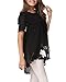 Anself New Fashion Women Chiffon Blouse Embroidery Crew Neck Short Sleeve Loose Fit Casual Tops White/Black L