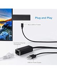 Adaptador Ethernet Snowpink para Fire TV Stick (2nd GEN), completamente nuevo Fire TV (2017), Chromecast Ultra 2 1 Audio,  Home Mini, Micro USB a RJ45 Ethernet adaptador con cable de alimentación USB (3,3 pies)