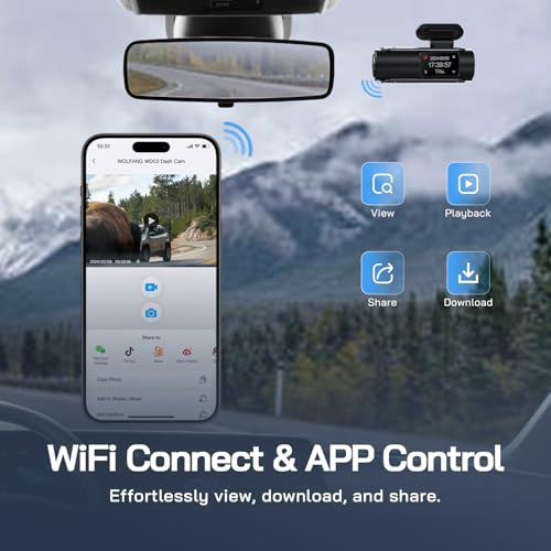 WOLFANG 4K Dashcam Voiture Avant Arrière, Wi-FI Caméra Voiture, Grand Angle 170° G-Capteur, Caméra Embarquée Voiture avec Mode Stationnement 24H, Vision Nocturne, Enregistrement en Boucle