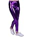 HDE Girls Shiny Wet Look Leggings Kids Liquid Metallic Footless Tights (4T-12) (Purple, 7/8)