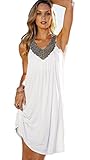 MiYang Women's V-Neck Hot Drilling Wrinkle Long Beach Dress,One Size,White