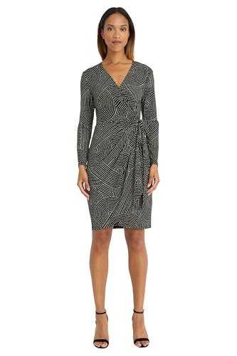 Maggy London Women's Dresses Long Sleeve Knee-Length Wrap Dress for Women - Per…