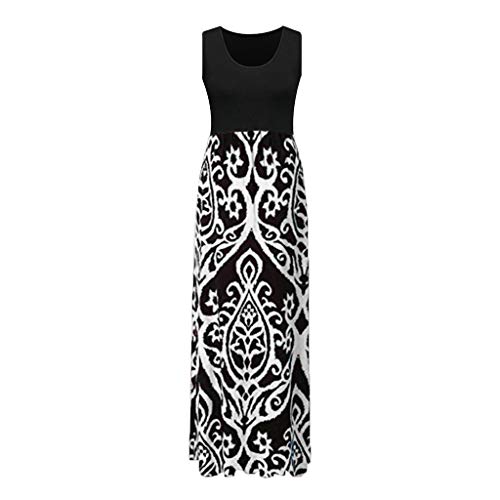 Womens Long Maxi Dress, Striped Straight Sleeveless Tank Party Floral Casual Summer Party Dress (XXXL, White 2)