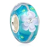 Sky Blue Flower Glass Bead 925 Sterling Silver Charm Clear Charm Murano Charm Friend Charm Friendship Charm Birthday Charm for DIY Bracelets
