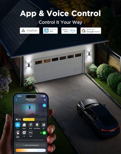Govee UpDown 2 Pack 1400LM RGBICWW Outdoor Porch Wall Lights Smart Outdoor Porch Light with 64 Lighting Modes, IP66 Waterproof