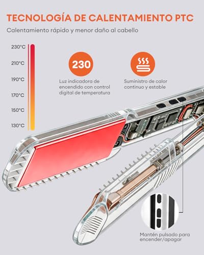 Planchas del Pelo Ceramic Crimp 3 in 1, Cerámica Anti-Estática, 6 Temperatura Ajustables 130-230 ℃, Calentamiento Instantáneo, Rizador Pelo Ondas Para Crear Volumen y Textura