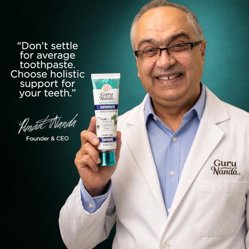 GuruNanda Hydroxyapatite Toothpaste for Whitening with Neem & Xylitol, SLS & Fluoride Free (4 Pack) - Freshens Breath, Fights Plaque - with 2 Toothbrushes, 2 Tongue Scrapers & 2 Tube Squeezers