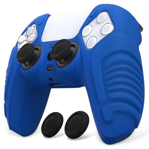 PlayVital Raging Warrior Edition Controller Protective Case Cover for PS5, Anti-Slip Rubber Protector for PS5 Wireless Controller, Soft Silicone Skin for PS5 Controller with Thumbstick Caps - Blue