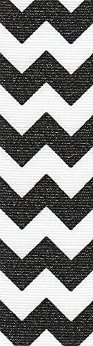 Venus Ribbon V81624 1 1/2 Inch Glitter Chevron Printed Polyester Grosgrain Ribbon 5 yards White/Black
