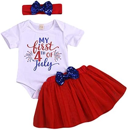 My First 4th of July Outfit Baby Girl Letters Romper Tutu Dress with Headband Bodysuit Set