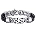 COOLMAN Men's Bracelet Stainless Steel with Braided Leather Wristband Black 8.8 Inch