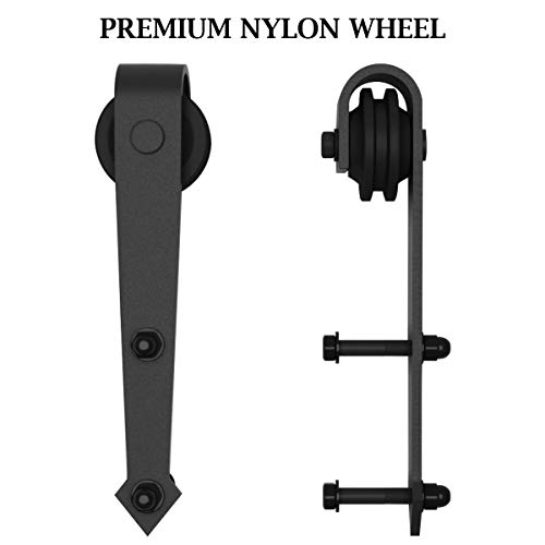 Genius Iron 12FT Double Barn Door Hardware, Classic Design Standard Track with Upgraded Nylon Bearings, for 30in-36in Wide Sliding Door Panel, Easy Installation, [ Arrow Shape ], Black - Thumbnail 3