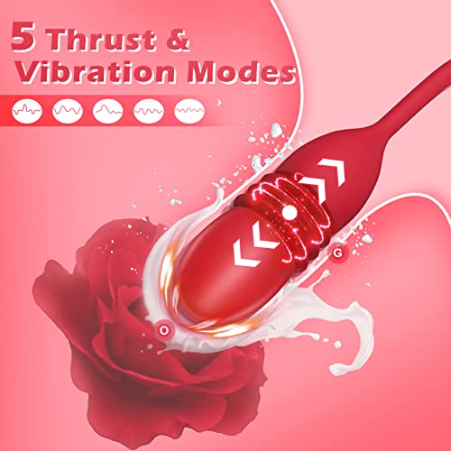 Rose Toy for Women - Clitoral Licking Vibrator with Thrusting Dildo,G Spot Stimulator Anal Massager with 10 Vibrations &Thrusts and 7 Tongue Licking Patterns,Adult Sex Toys for Couples Sexual Pleasure
