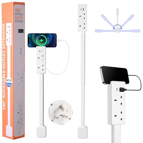 Electrical Outlet Socket Extender Stick,1500W Power Expander Strip with 2 AC Outlets & USB-A & USB-C Ports, 71.5CM Extendable Rotating 180°, Wall Plug for Behind Couches, Nightstands, Desks, (White)