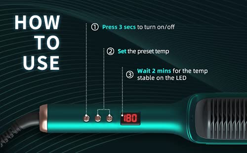 Bennra Hair Straightener Brush (2021New) - Enhanced Ionic Straightening Brush, LED Display & 20s Fast Straight Hair with Negative Ion Generator, Anti-Scald, Best for Salon at Home (Luxury Green)