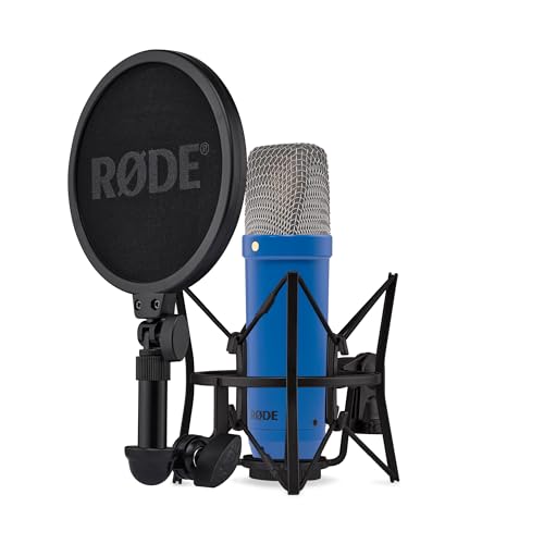 RØDE NT1 Signature Series Large-diaphragm Condenser Microphone with Shock Mount, Pop Filter and XLR Cable for Music Production, Vocal Recording, Streaming and Podcasting (Cobalt)