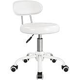 WKWKER Rolling Stool with Wheels Swivel Stool with Back Height Adjustable Chair PU Leather Rolling Chair Ideal for SPA Salon Home Office Drafting Work (White)