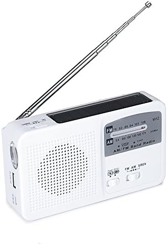 Tiemahun Dynamo Hand Crank AM/FM Solar Radio with SOS Alarm Siren LED Flashlight & Mobile Phone Charger, Emergency Survival Kit for Hurricane, Camping, Hiking, fishing 369FS (White)