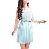 Allegra K Women's Round Neck Waist Belt Long Sleeves Dress
