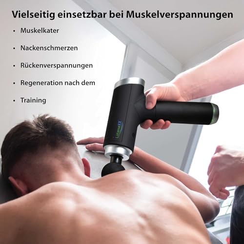 Muskel-Massagegerät kompakt LX-013 - Massagepistole, Tiefen Massage, Vibrationsmassagepistole, Verschiedene Geschwindigkeiten, 5 Massageköpfe, Fitnessstudio