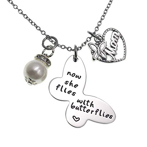 LParkin Sympathy Gift Butterfly Necklace Now She Flies Butterflies Memory Necklace in Memory Necklaces Remembrance Gift Loss a Loved One Butterfly Jewelry (Mom)