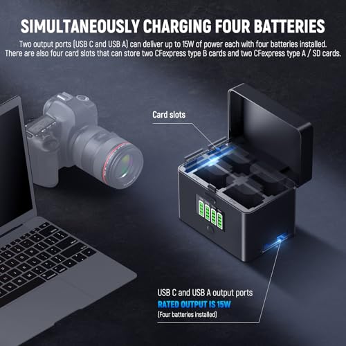 NEEWER 2 In 1 Four Channel USB Battery Charger for NP-FZ100 & LP-E6, 40W Fast Charging, Backup Power Supply Compatible with Sony A6700 A7III FX3 FX30 A7IV Canon EOS R5 Mark II 6D/II 5D/III 5D, NW-ZP4