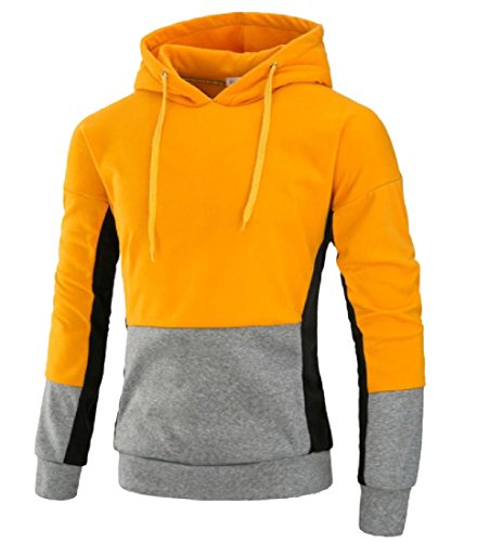 Abetteric Men's Drawstring Hit ColorCozy Long Sleeve Sweatshirt Hoodies Yellow L