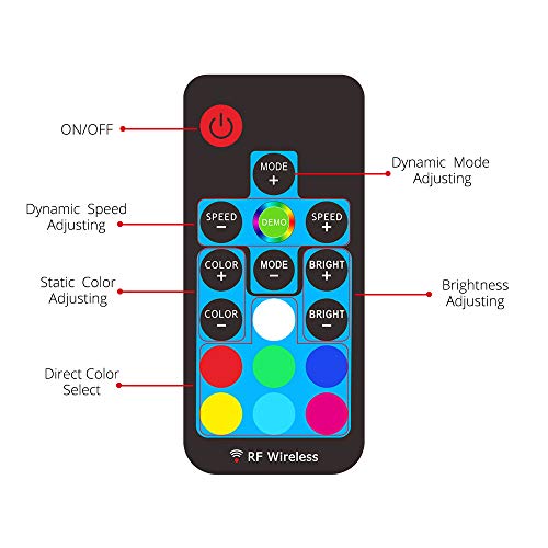 Led Strip Lights Battery Powered, RGB led Strip with RF Remote, Waterproof, 4 AA Batteries, Underglow Light for Longboard, Skateboards and Scooter, Bicycle, TV (1x 3.28ft) (5050 RGB, 1x 3.28ft)