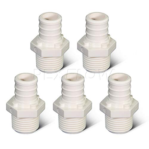 PEXFLOW PPMA3412-5 Plastic Poly Alloy Adapter Pex x MPT Barb Pipe Fitting 3/4 x 1/2 Inch Pack of 5, White - Thumbnail 6