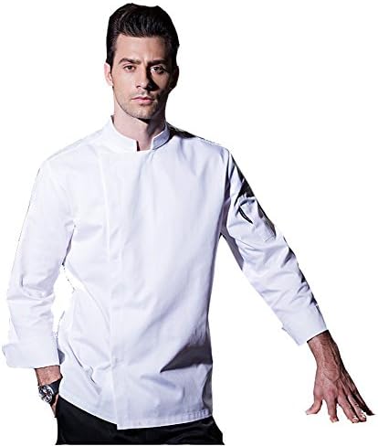 Long Sleeve Chef Coat with Concealed Front Placket in White Black and Grey
