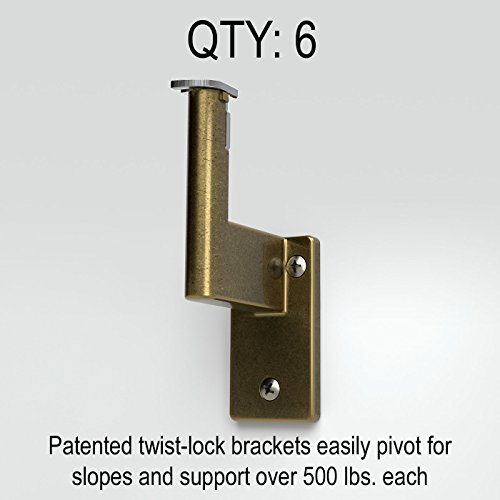 12 ft. Handrail Kit Shipped in 2 Pieces with Splice. Genuine Black Walnut Bonded to Aluminum core, 6 Antique Brass Brackets + Flush Endcaps, 1.6" Round