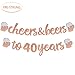 Joymee Cheers & Beers to 40 Years Rose Gold Glitter Banner for 40th Birthday Wedding Aniversary Party Supplies Decorations - PRESTRUNG