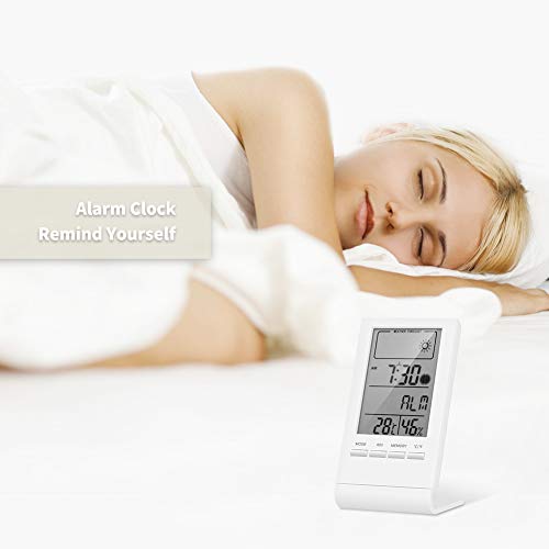 ELEHOT Indoor Digital Room Thermometer Hygrometer Accurate Temperature Gauge Humidity Monitor with Alarm Clock Calendar LCD Display for Home Office Use - Thumbnail 3