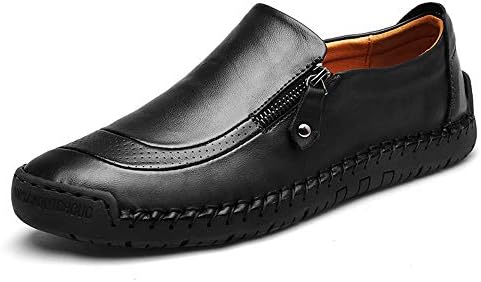 ALLAK Mens Leather Comfortable Shoes Hand Stitching Zipper Non-Slip Casual Shoes Loafer Boat Sneaker