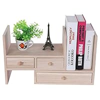 Cocoarm Desktop Bookshelf Adjustable Wooden Personalized Organizer with Drawer Home Decor Office Storage Display File Rack Stand Holder Table Counter Top Accessory