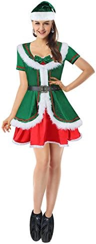 Ecilu Women's Plus Size Cutie Holiday Honey Elf Helper Christmas Costume Green-Red Large