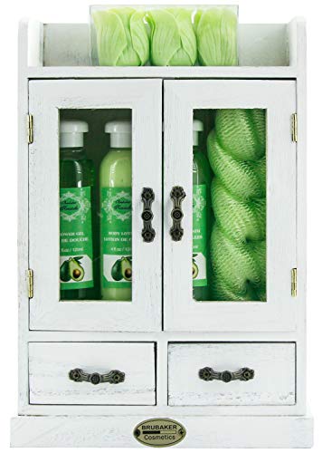 BRUBAKER Cosmetics 10-Piece Bath and Body Gift Set – Avocado -Spa Gift in Wooden Cabinet – Vintage White