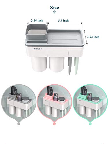 IKEAR Magnetic Toothbrush Holder & Automatic Toothpaste Dispenser Squeezer, Wall Mounted Space Saving Toothbrush Organizer with Dustproof Cover Cosmetic Organizer and Drawer,4 Toothbrush Slots, 2 Cups