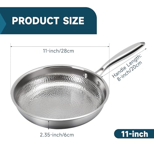 Vutlace Stainless Steel Frying Pan with Lid, 5-Ply Clad Titanium Frying Pan, Uncoated, Titanium Construction, Induction Cookware, Cooking Pan, Stir Fry Pan, Dishwasher Safe Pan, Includes Lid (28cm)