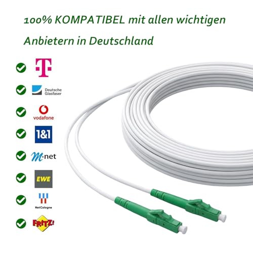Elfcam® Fibre Optic Cable Simplex LC/APC 8° to LC/APC 8° Connector, 9/125 μm OS2 Patch Cable LSZH, FTTH Fibre Optic Cable, White (10 m)