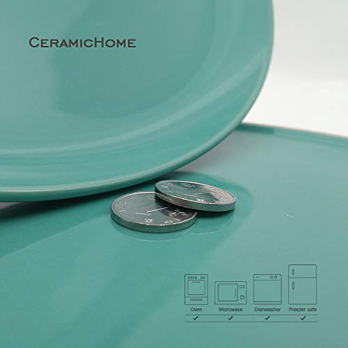 Warebest Stoneware Dinner Plate Set of 4 (10.5", 4-Piece),Porcelain Tableware Teal Blue Ceramic Dishes Set