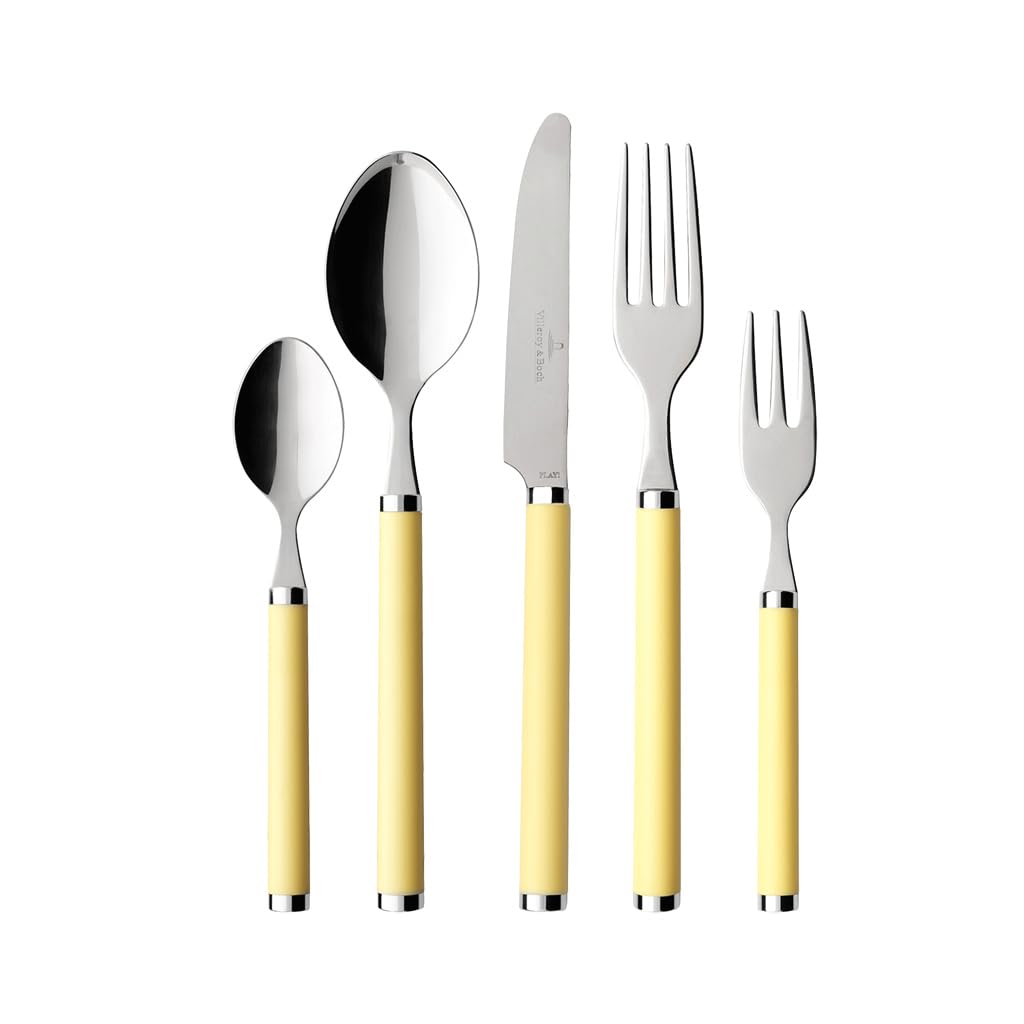 Villeroy & Boch Play! Sunny Day Cutlery for up to 6 People, 30 Pieces, Stainless Steel, Yellow Plastic Handle