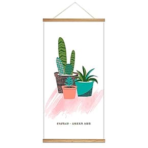 Hanging Poster Wooden Framed Cactus Theme Home Wall Canvas Prints Ready to Hang - 18"x36"