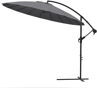 VOUNOT 3m Cantilever Parasol Banana Garden Patio Umbrella Grey with Crank
