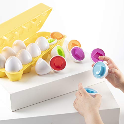 Easter Matching Eggs with Yellow Eggs Holder - STEM Toys Educational Toy for Kids and Toddlers to Learn Color & Number Recognition Easter Gift Easter Eggs