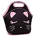 Moonmo Cat Face Unicorn Face Insulated Neoprene Lunch Bag for Women and Kids - Reusable Soft Lunch Tote for Work and School (Cat Black)