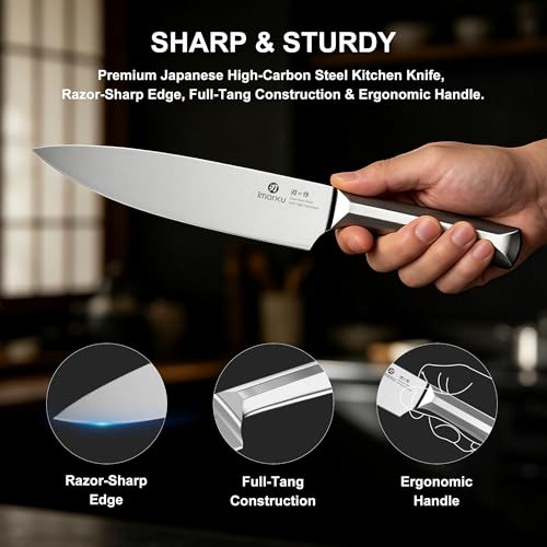 imarku Knife Set with Honing Rod, 16-Piece Japanese High Carbon Stainless Steel Kitchen Knife Sets, Ultra-Sharp Knives, Full Tang Ergonomic Handle, Dark Gray